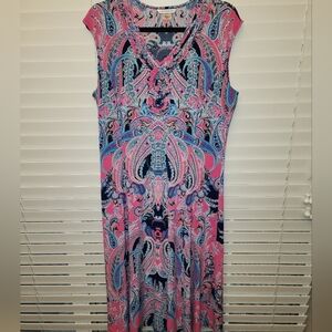 Allison Daley Bright Pink Blue Paisley Sleeveless Dress size 14